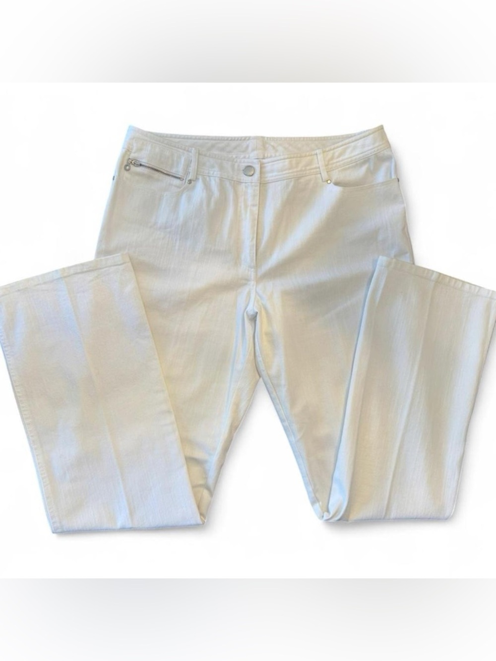 Spanner White Wide Leg Pants | Decorative Pocket Stitching | Size 14